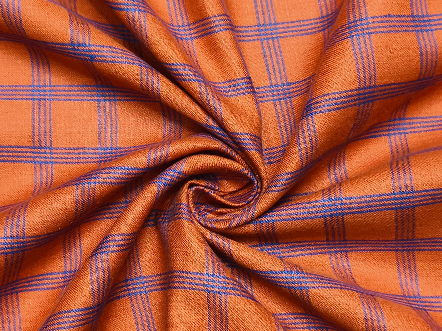 Linen Club 100% Pure European Linen Suiting Suiting Fabric (Orange, Blue Checks)