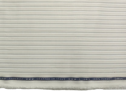 Vercelli Italy 2/120s Finest Supima Cotton Shirting Fabric (White And Brown, Stripes)
