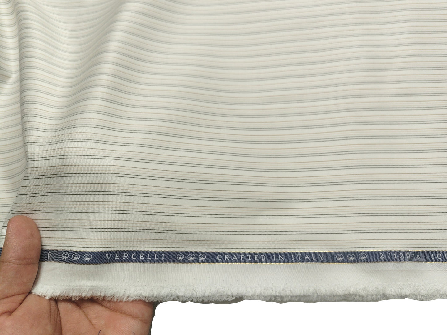 Vercelli Italy 2/120s Finest Supima Cotton Shirting Fabric (White And Brown, Stripes)