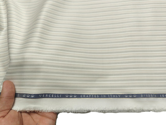 Vercelli Italy 2/120s Finest Supima Cotton Shirting Fabric (White And Brown, Stripes)