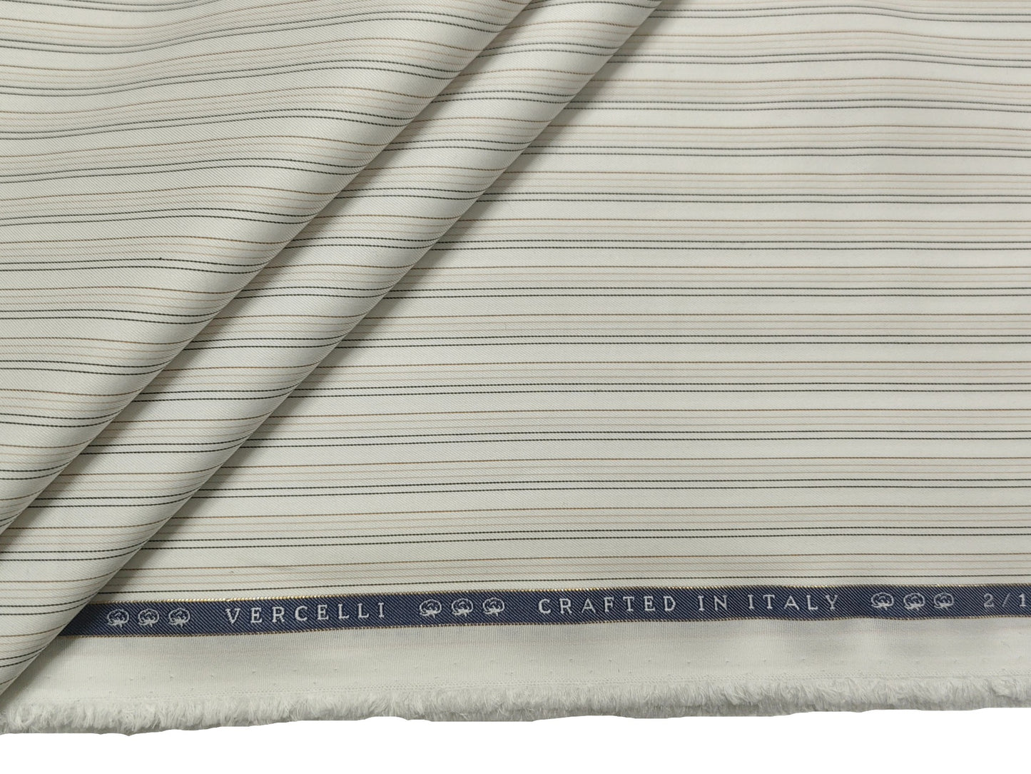 Vercelli Italy 2/120s Finest Supima Cotton Shirting Fabric (White And Brown, Stripes)