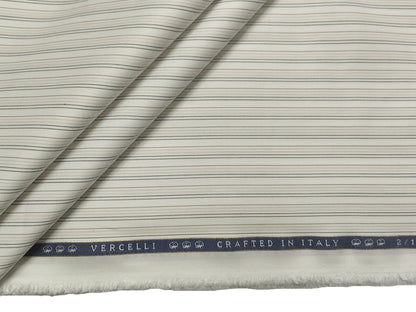 Vercelli Italy 2/120s Finest Supima Cotton Shirting Fabric (White And Brown, Stripes)