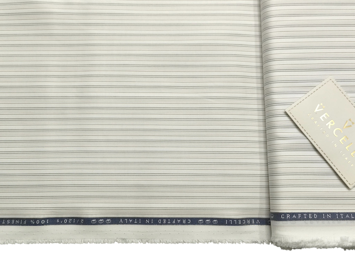 Vercelli Italy 2/120s Finest Supima Cotton Shirting Fabric (White And Brown, Stripes)