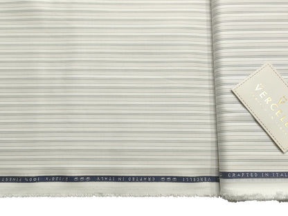 Vercelli Italy 2/120s Finest Supima Cotton Shirting Fabric (White And Brown, Stripes)