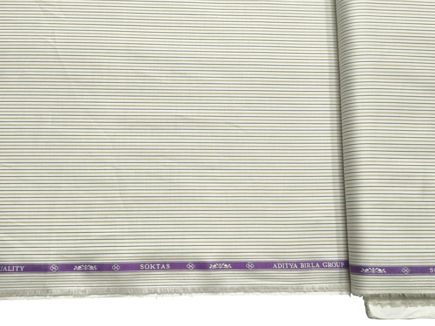 Giza House By Soktas 100% Premium Giza Cotton Shirting Fabric (White Yellow & Grey Stripes)