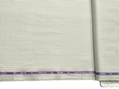 Giza House By Soktas 100% Premium Giza Cotton Shirting Fabric (White Yellow & Grey Stripes)