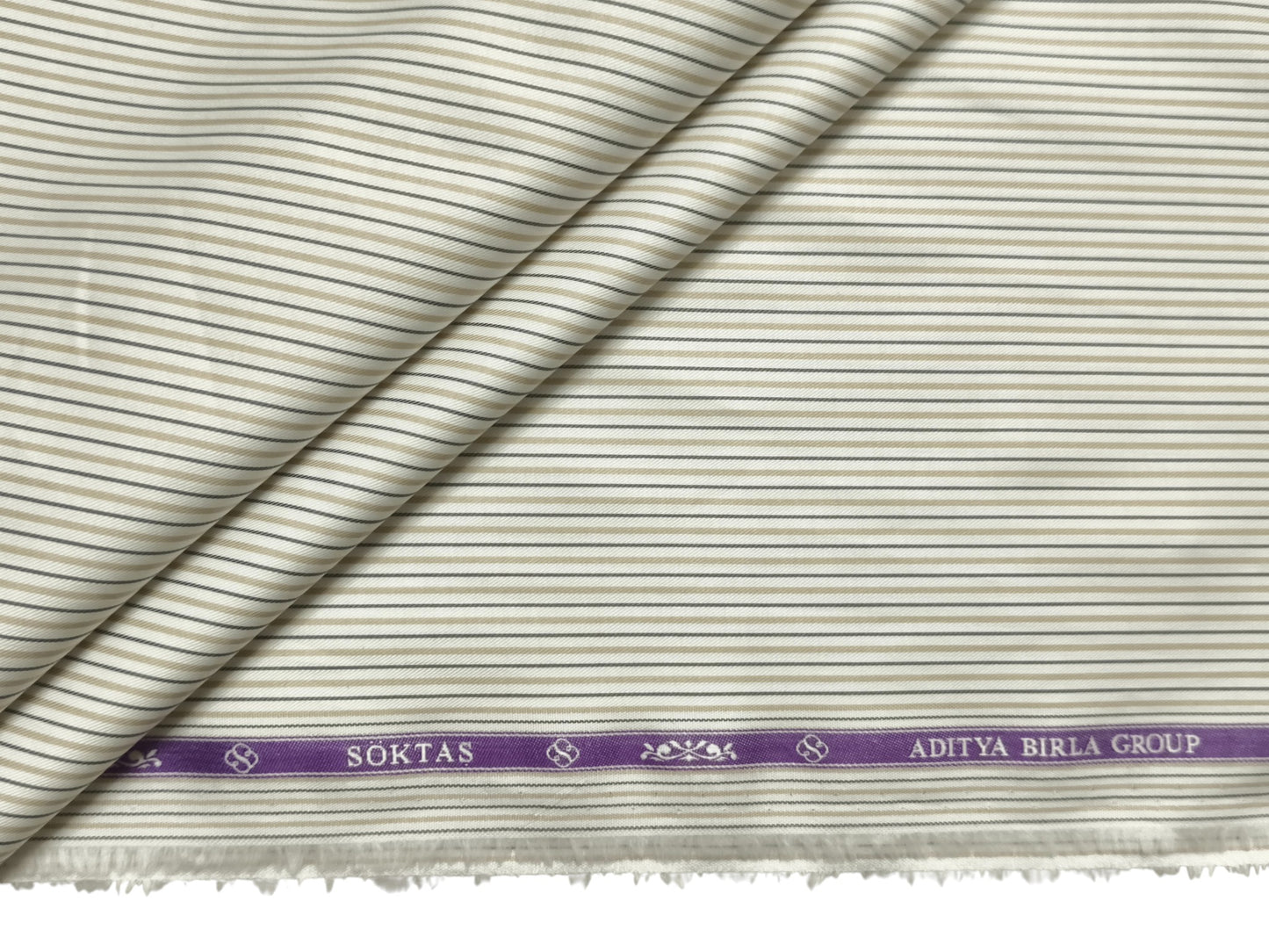 Giza House By Soktas 100% Premium Giza Cotton Shirting Fabric (White Yellow & Grey Stripes)