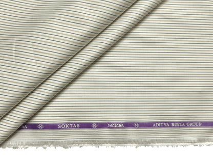 Giza House By Soktas 100% Premium Giza Cotton Shirting Fabric (White Yellow & Grey Stripes)