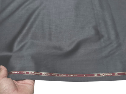 Adlantino Super 110s Extrafine Merino Wool Blended Suiting Fabric (Dark Steel Grey, Plain)