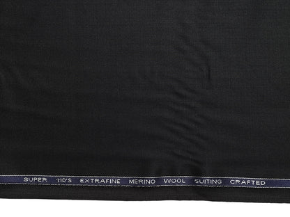 Adlantino Super 110s Extrafine Merino Wool Blended Suiting Fabric (Noir Charcoal, Plain)