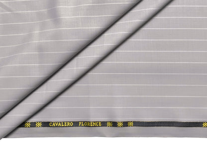 Cavalero Italy Super 130s Extrafine Australian Merino Wool Suiting Fabric (Silver Grey, Pinstripes)