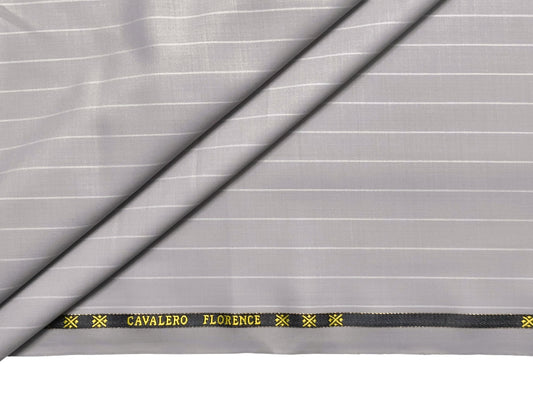Cavalero Italy Super 130s Extrafine Australian Merino Wool Suiting Fabric (Silver Grey, Pinstripes)
