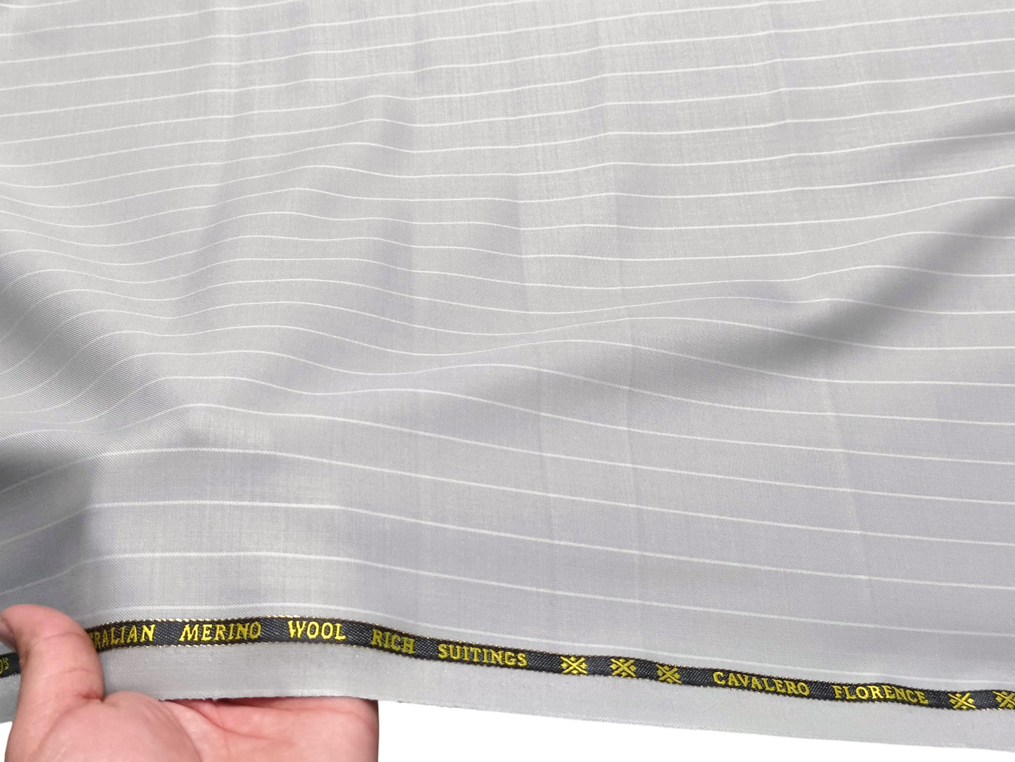 Cavalero Italy Super 130s Extrafine Australian Merino Wool Suiting Fabric (Silver Grey, Pinstripes)