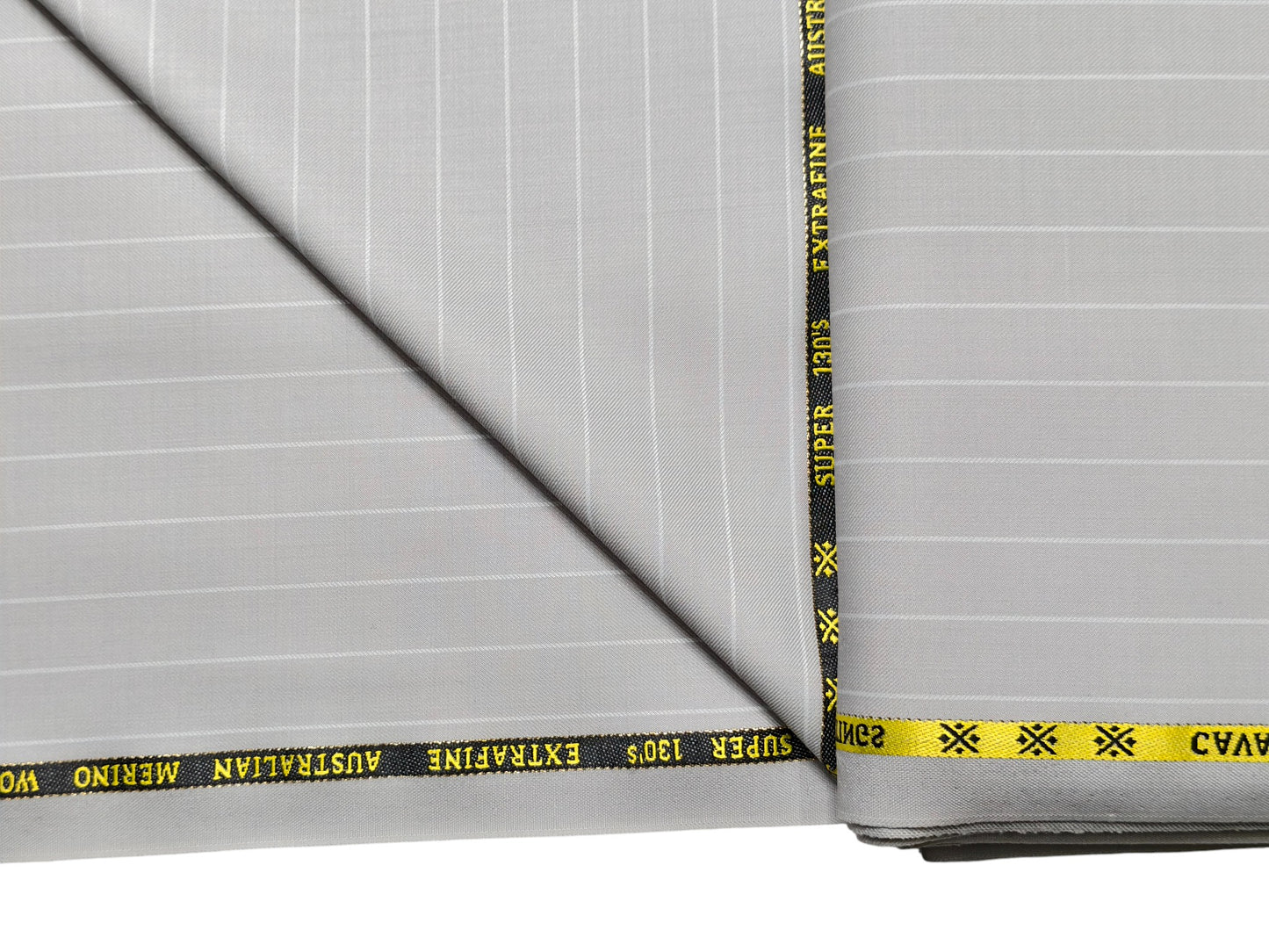 Cavalero Italy Super 130s Extrafine Australian Merino Wool Suiting Fabric (Silver Grey, Pinstripes)