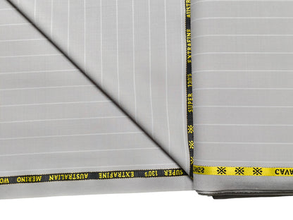 Cavalero Italy Super 130s Extrafine Australian Merino Wool Suiting Fabric (Silver Grey, Pinstripes)