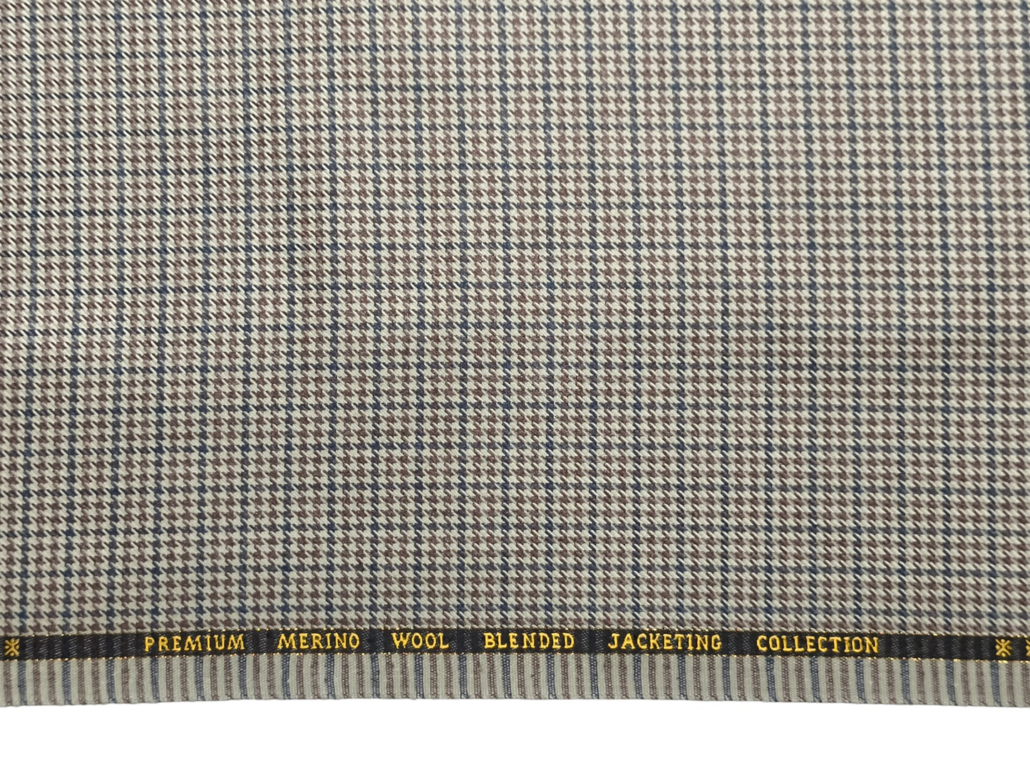 Cavalero Italy Premium Merino Wool Blended Jacketing Collection Suiting Fabric (Brown, Houndstooth Pattern)