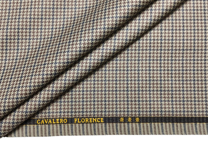 Cavalero Italy Premium Merino Wool Blended Jacketing Collection Suiting Fabric (Brown, Houndstooth Pattern)