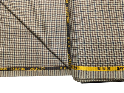 Cavalero Italy Premium Merino Wool Blended Jacketing Collection Suiting Fabric (Brown, Houndstooth Pattern)