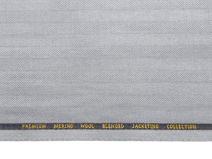 Cavalero Italy Premium Wool Blended Jacketing Collection Suiting Fabric (Ice Grey, Herringbone)