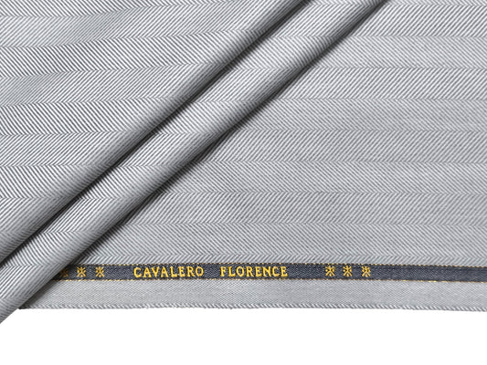 Cavalero Italy Premium Wool Blended Jacketing Collection Suiting Fabric (Ice Grey, Herringbone)