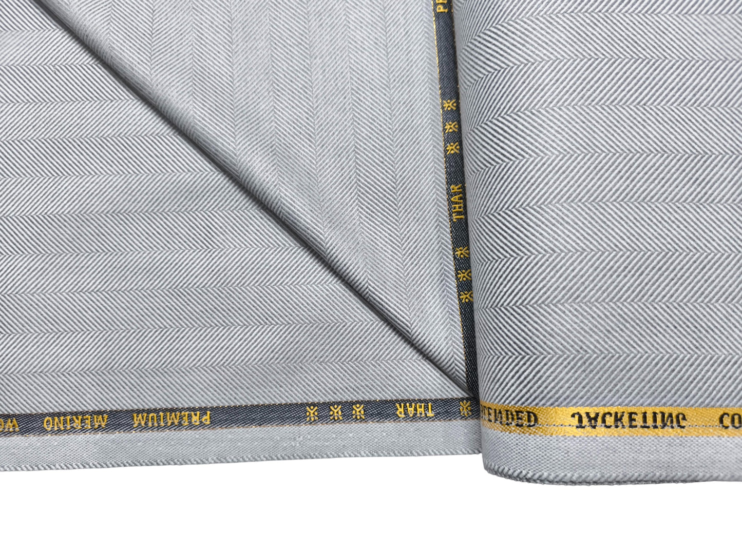 Cavalero Italy Premium Wool Blended Jacketing Collection Suiting Fabric (Ice Grey, Herringbone)