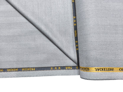 Cavalero Italy Premium Wool Blended Jacketing Collection Suiting Fabric (Ice Grey, Herringbone)
