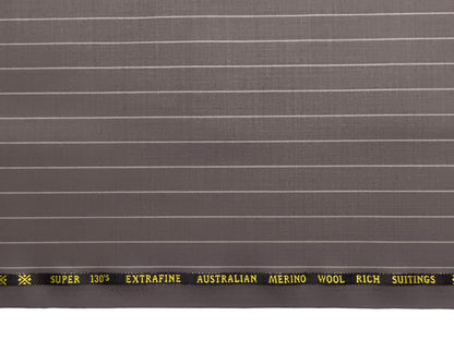 Cavalero Italy Super 130s Extrafine Australian Merino Wool Suiting Fabric (Coffee Brown, Pinstripes)