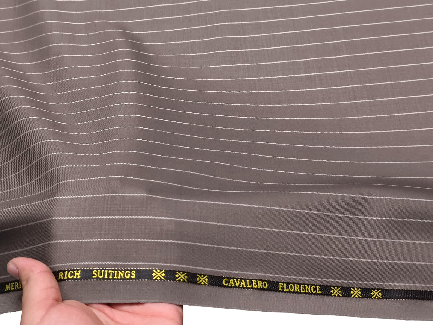 Cavalero Italy Super 130s Extrafine Australian Merino Wool Suiting Fabric (Coffee Brown, Pinstripes)