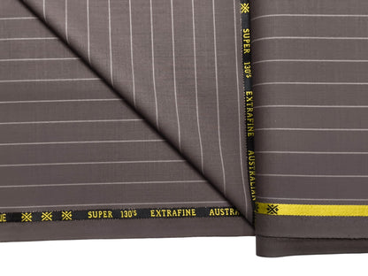 Cavalero Italy Super 130s Extrafine Australian Merino Wool Suiting Fabric (Coffee Brown, Pinstripes)