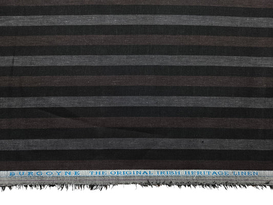 Burgoyne The Original Irish Heritage Linen Shirting Fabric (Black , Brown and Charcoal, Stripes)