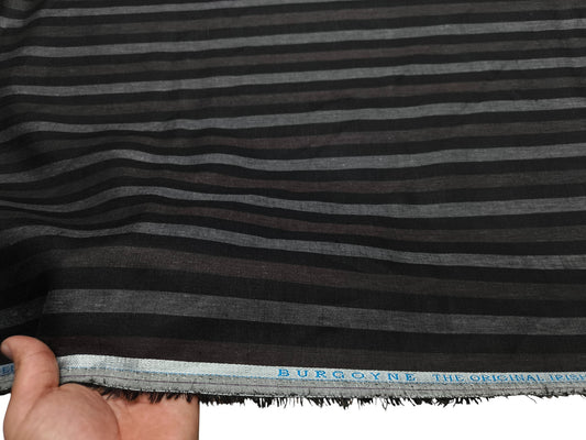 Burgoyne The Original Irish Heritage Linen Shirting Fabric (Black , Brown and Charcoal, Stripes)