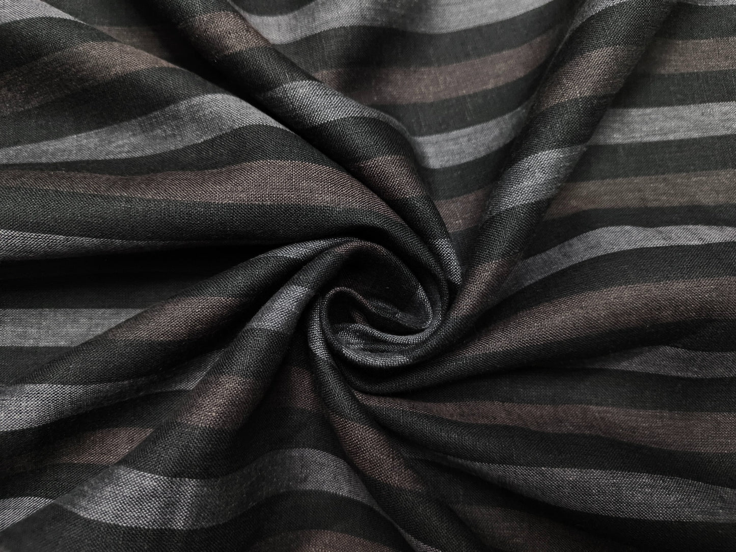 Burgoyne The Original Irish Heritage Linen Shirting Fabric (Black , Brown and Charcoal, Stripes)