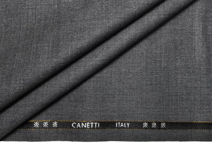 Canetti Italy Super 100's Merino Wool Blend Suiting Fabric (Grey Melange, Plain)