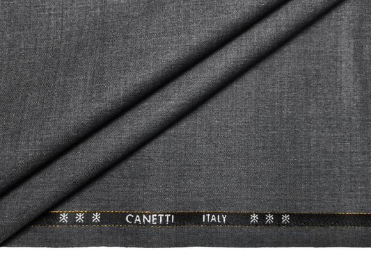 Canetti Italy Super 100's Merino Wool Blend Suiting Fabric (Grey Melange, Plain)