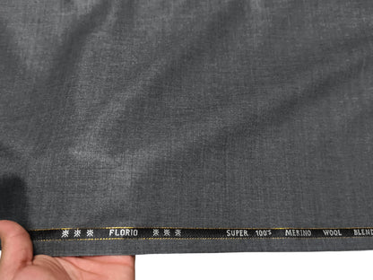 Canetti Italy Super 100's Merino Wool Blend Suiting Fabric (Grey Melange, Plain)