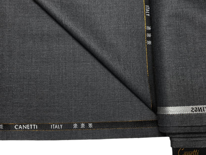 Canetti Italy Super 100's Merino Wool Blend Suiting Fabric (Grey Melange, Plain)