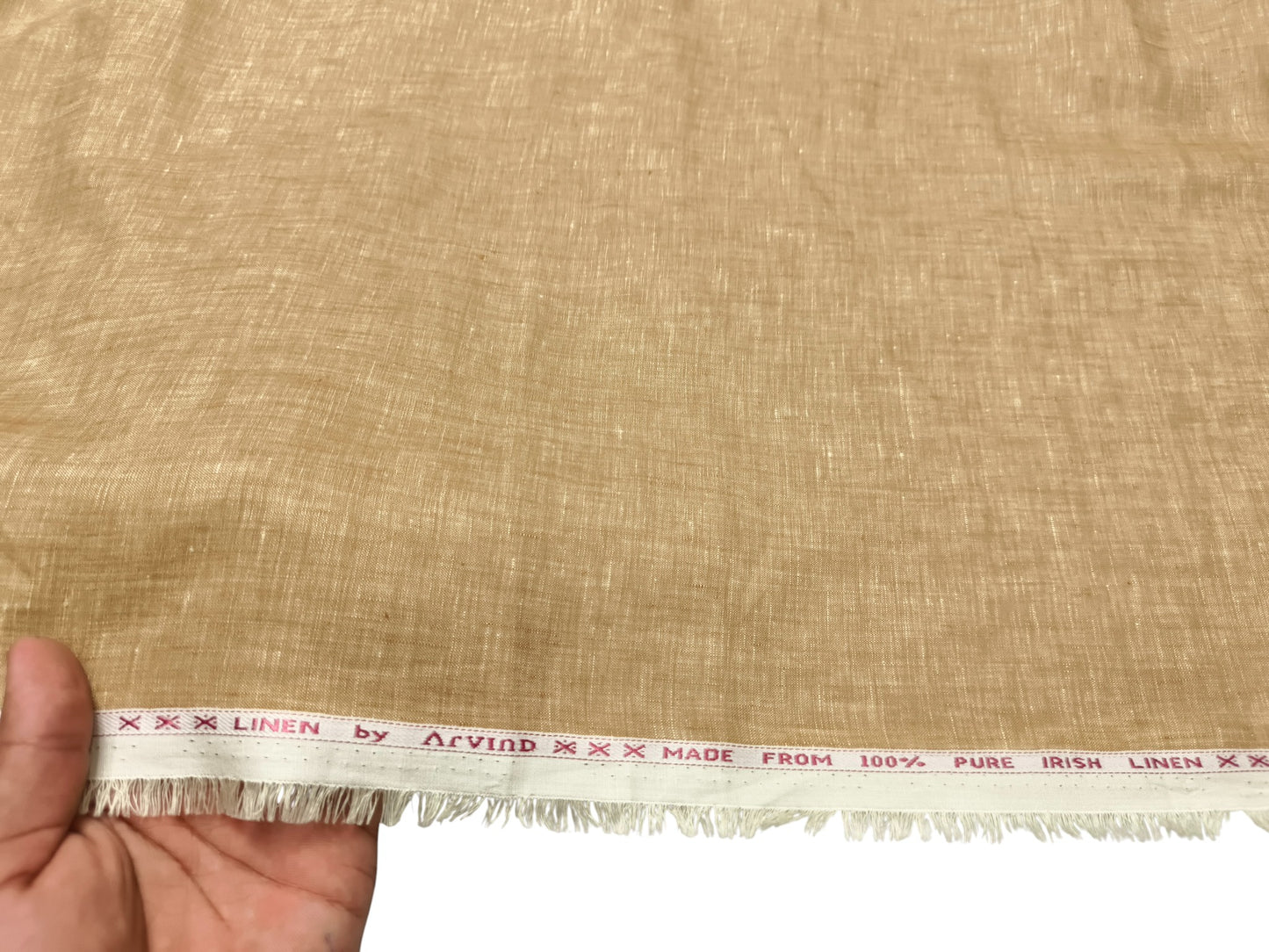 Arvind 100% Pure Irish Linen (80 Lea) Shirting Fabric (Camel Tan, Plain)