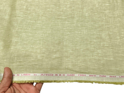 Arvind 100% Pure Irish Linen (80 Lea) Shirting Fabric (Light Green, Plain)