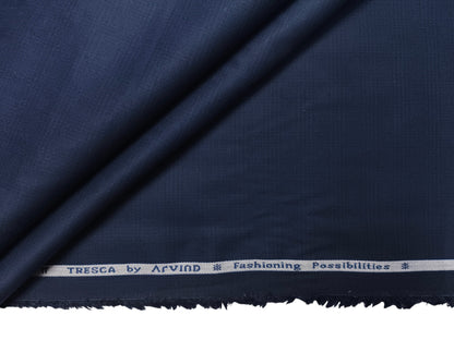Arvind Tresca 2/60s 100% Pure Giza Cotton Suiting Fabric (Navy Blue, Subtle Checks)