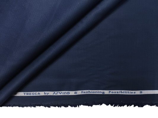Arvind Tresca 2/60s 100% Pure Giza Cotton Suiting Fabric (Navy Blue, Subtle Checks)