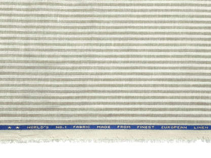 Italian Luxury Collection 100% Pure Linen Fabric 70 LEA Shirting Fabric (Beige & White, Stripes)
