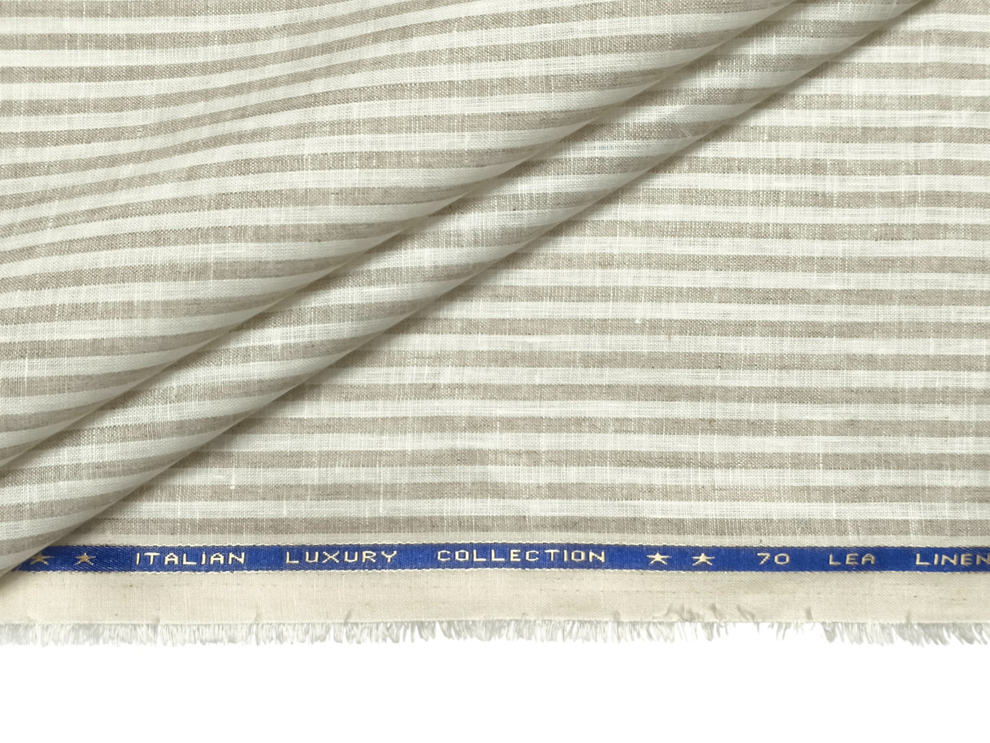 Italian Luxury Collection 100% Pure Linen Fabric 70 LEA Shirting Fabric (Beige & White, Stripes)