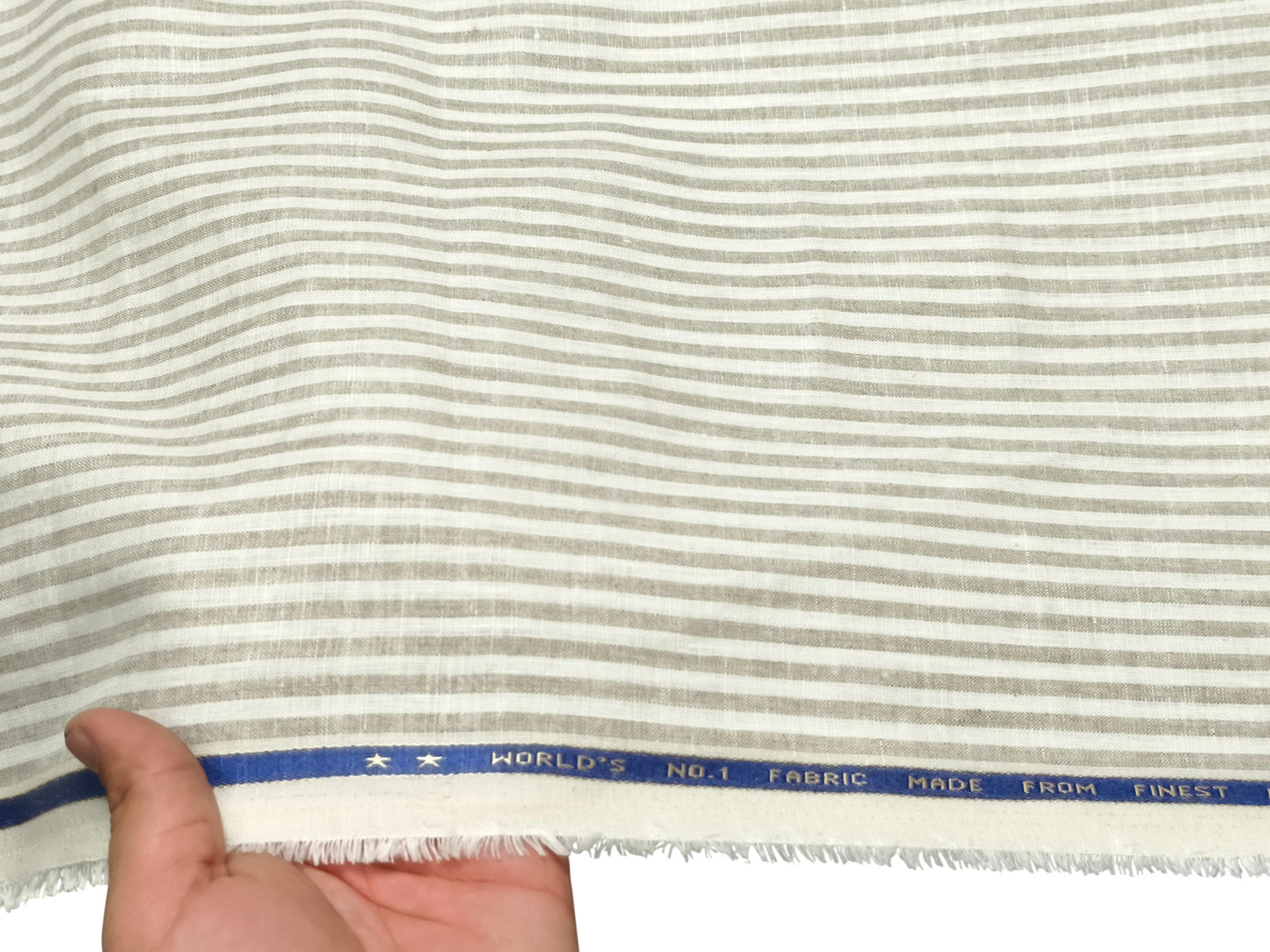 Italian Luxury Collection 100% Pure Linen Fabric 70 LEA Shirting Fabric (Beige & White, Stripes)