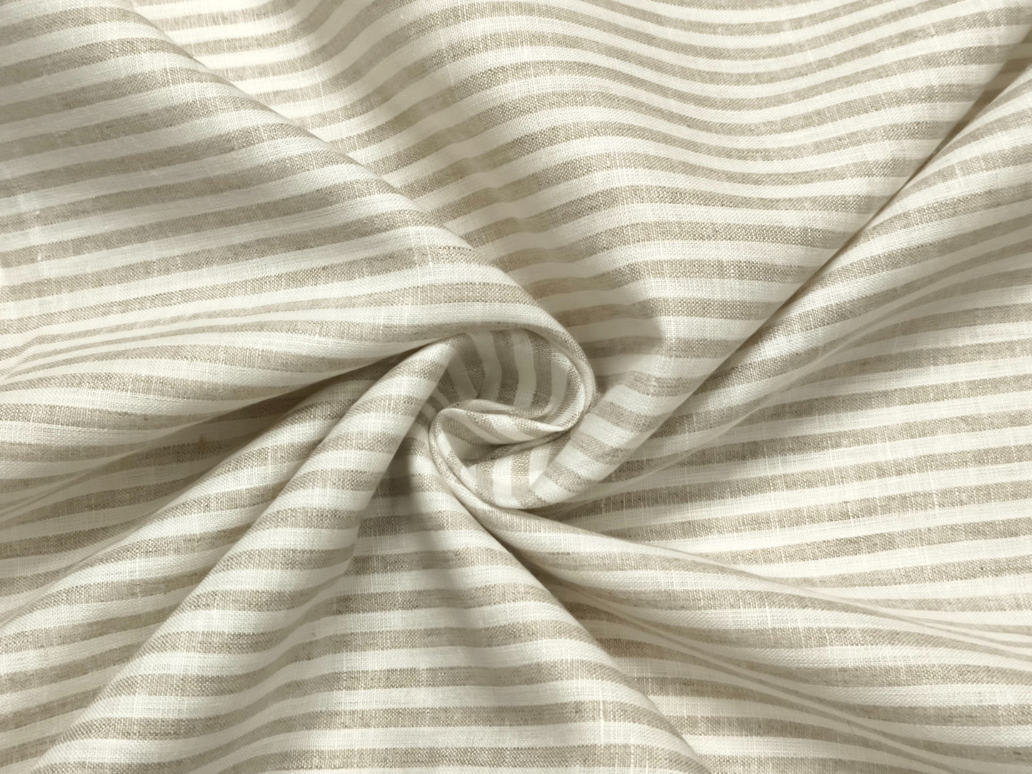 Italian Luxury Collection 100% Pure Linen Fabric 70 LEA Shirting Fabric (Beige & White, Stripes)