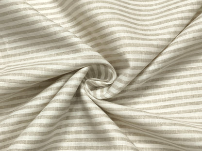 Italian Luxury Collection 100% Pure Linen Fabric 70 LEA Shirting Fabric (Beige & White, Stripes)