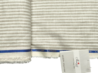 Italian Luxury Collection 100% Pure Linen Fabric 70 LEA Shirting Fabric (Beige & White, Stripes)