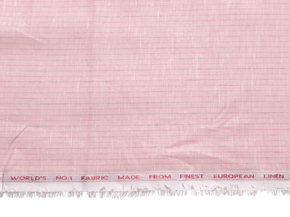 Italian Luxury Collection 100% Pure Linen Fabric 70 LEA Shirting Fabric (Pink , Striped)