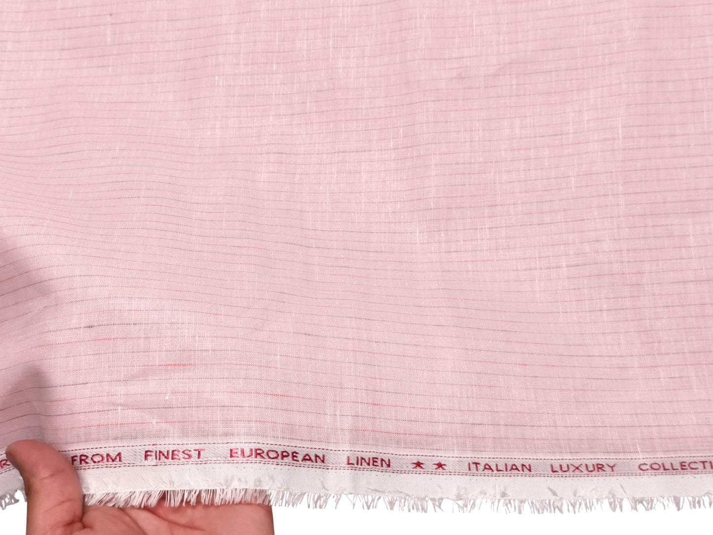 Italian Luxury Collection 100% Pure Linen Fabric 70 LEA Shirting Fabric (Pink , Striped)