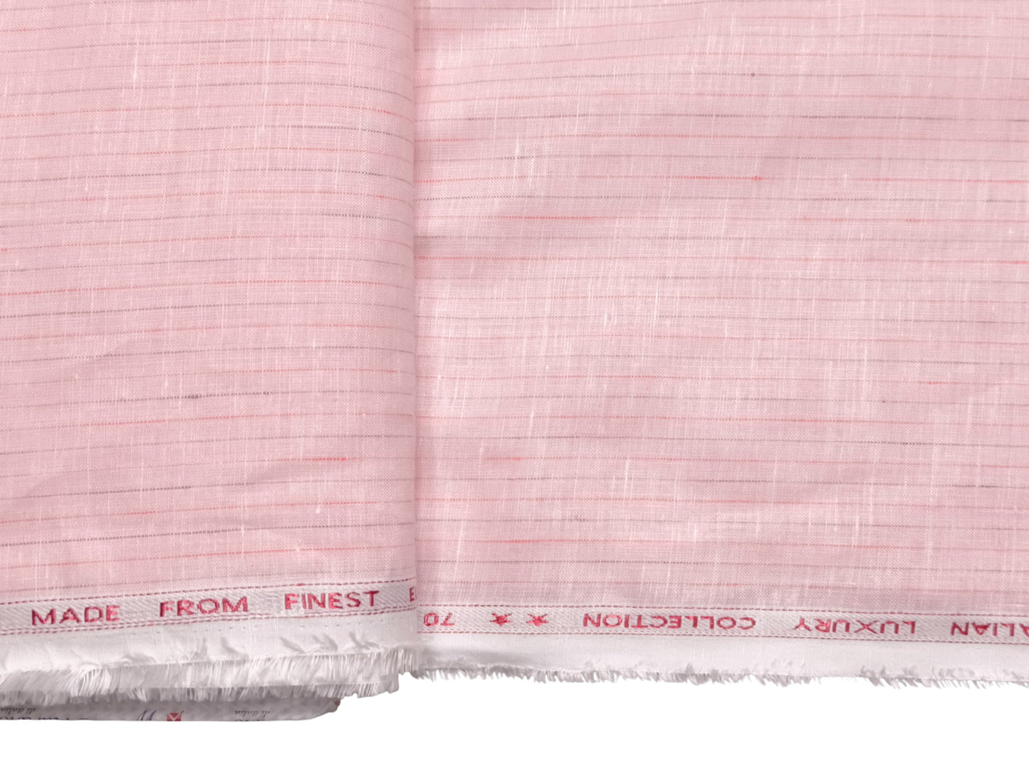 Italian Luxury Collection 100% Pure Linen Fabric 70 LEA Shirting Fabric (Pink , Striped)