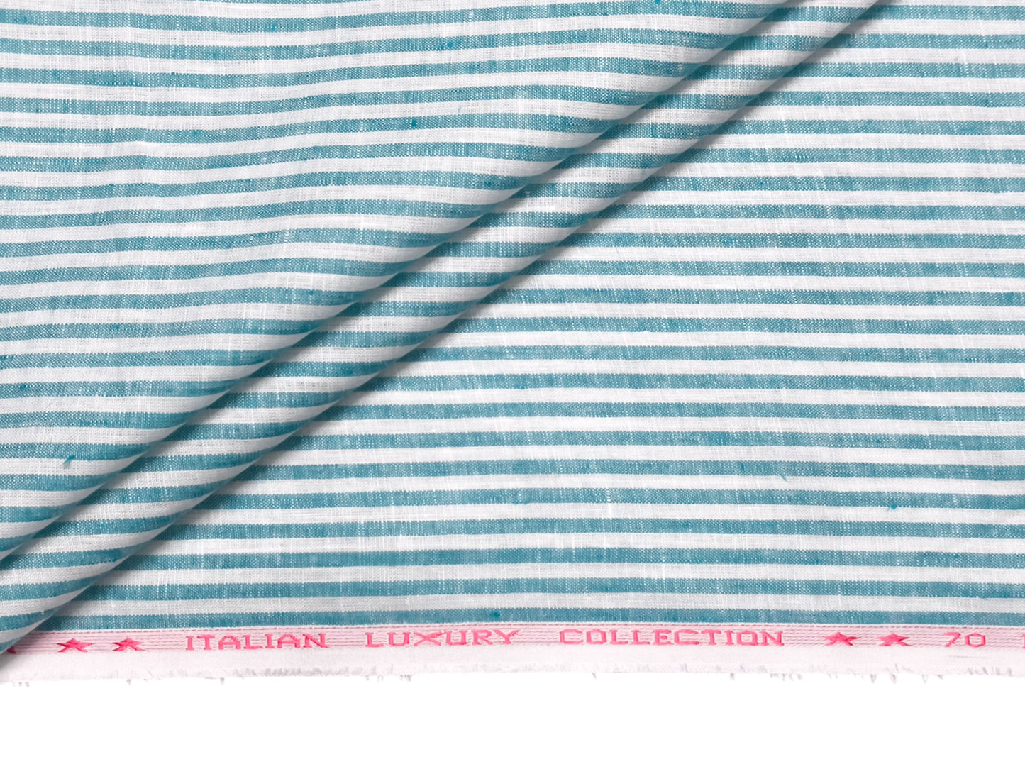 Italian Luxury Collection 100% Pure Linen Fabric 70 LEA Shirting Fabric (Green & White, Stripes)
